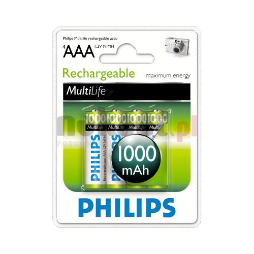 Blister Philips Cuatro Pilas Aaa Recargable R03nm 1000mah Multilife Nimh 12v